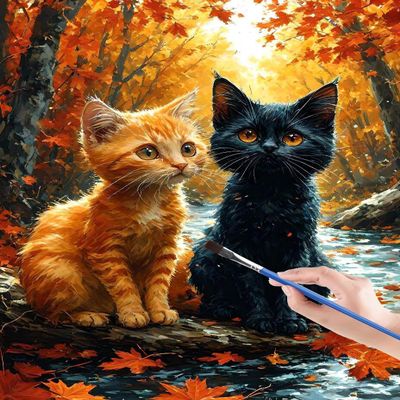 Forest Paint by Numbers for Adults, Cat Design with Wrinkle-Free Canvas, Brushes and Acrylic Paint, DIY Hand-Painted Artwork Kit for Home Decor, Gift, 50 x 65 cm, 5Q-3