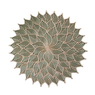 Anevous 2-Piece Set of Round PVC Placemats, 15-Inch, Washable, Non-Slip, Heat-Resistant, Gold
