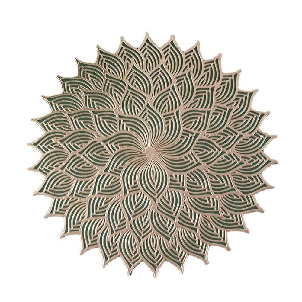 Anevous 2-Piece Set of Round PVC Placemats, 15-Inch, Washable, Non-Slip, Heat-Resistant, Gold