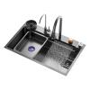 Waterfall Kitchen Sink with Single Bowl, Pull-Down Faucet and Cup Washer, Black, 68 x 45 x 21 cm view 1