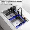 Waterfall Kitchen Sink with Single Bowl, Pull-Down Faucet and Cup Washer, Black, 68 x 45 x 21 cm view 2