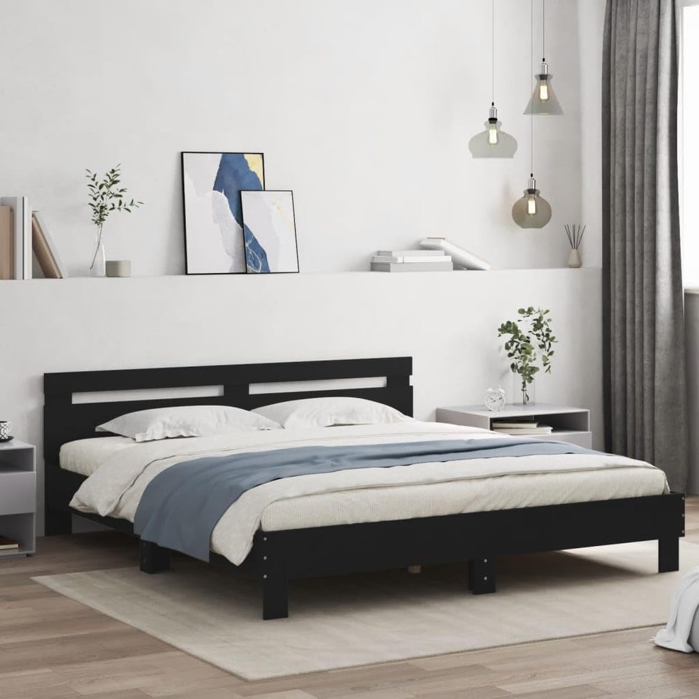 BOWEKAM Home & Garden LED Bed Frame, No Mattress, Black, 180 x 200 cm, Super King