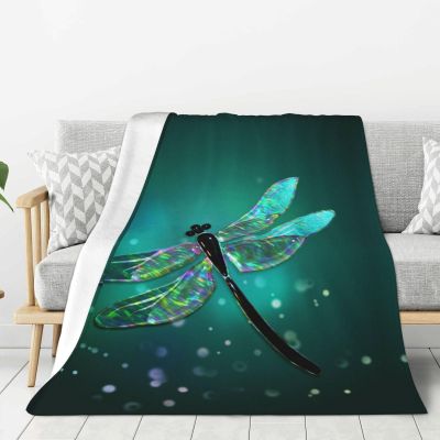 WSHFFILO Galaxy Dragonfly Print Plush Blanket, Four-Season Warm Blanket