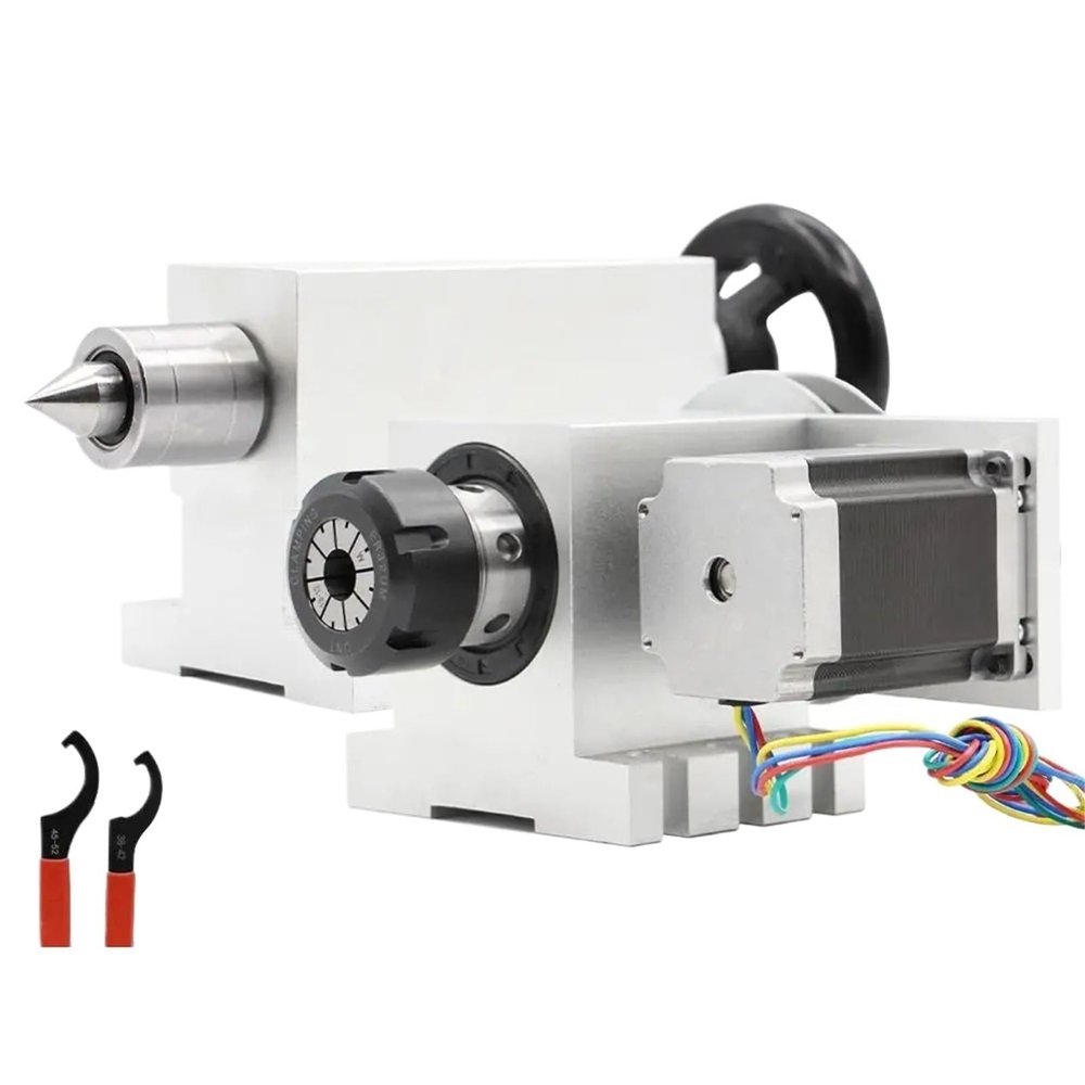 QQXUAN ER32 Chuck 4th-Axis + Tailstock CNC Rotary Dividing Head, 6:1 A-Axis Kit