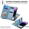 BAILI Zipper Wallet Case for Redmi A3 Pro/Poco C75, Leaf Pattern, Kickstand Cover, Blue view 3
