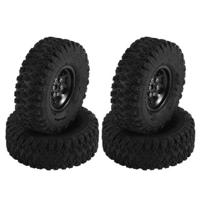 Metal 1.0-Inch Beadlock Deep Dish Wheel & Tire Set for Axial SCX24/AX24, Enduro24, Traxxas TRX4M and FMS FCX24, Black