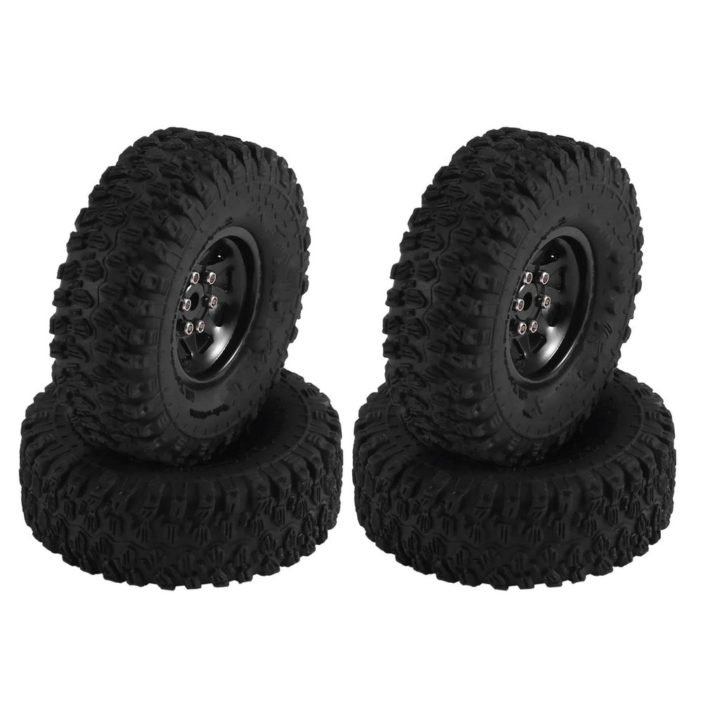 Metal 1.0-Inch Beadlock Deep Dish Wheel & Tire Set for Axial SCX24/AX24, Enduro24, Traxxas TRX4M and FMS FCX24, Black