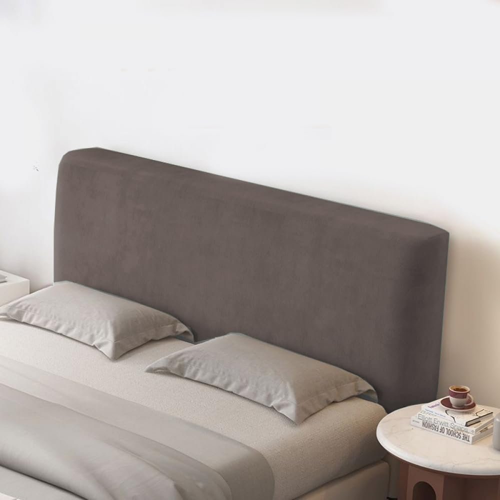JANEMUA Universal Bed Headboard Cover, Velvet Protector for Bedroom Decor, Elastic Headboard Cover for Twin, Full & King Beds, Brown, 180 cm