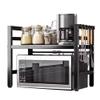 Adjustable 2-Tier Microwave Stand with Expandable Shelf and 6 Hooks, Heavy-Duty Metal Kitchen Rack view 1