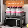 Adjustable 2-Tier Microwave Stand with Expandable Shelf and 6 Hooks, Heavy-Duty Metal Kitchen Rack view 3