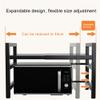 Adjustable 2-Tier Microwave Stand with Expandable Shelf and 6 Hooks, Heavy-Duty Metal Kitchen Rack view 4