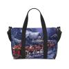 Women's Travel Duffel Bag, Snowy Night Santa and Deer Print, Black, One Size view 1