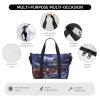 Women's Travel Duffel Bag, Snowy Night Santa and Deer Print, Black, One Size view 3