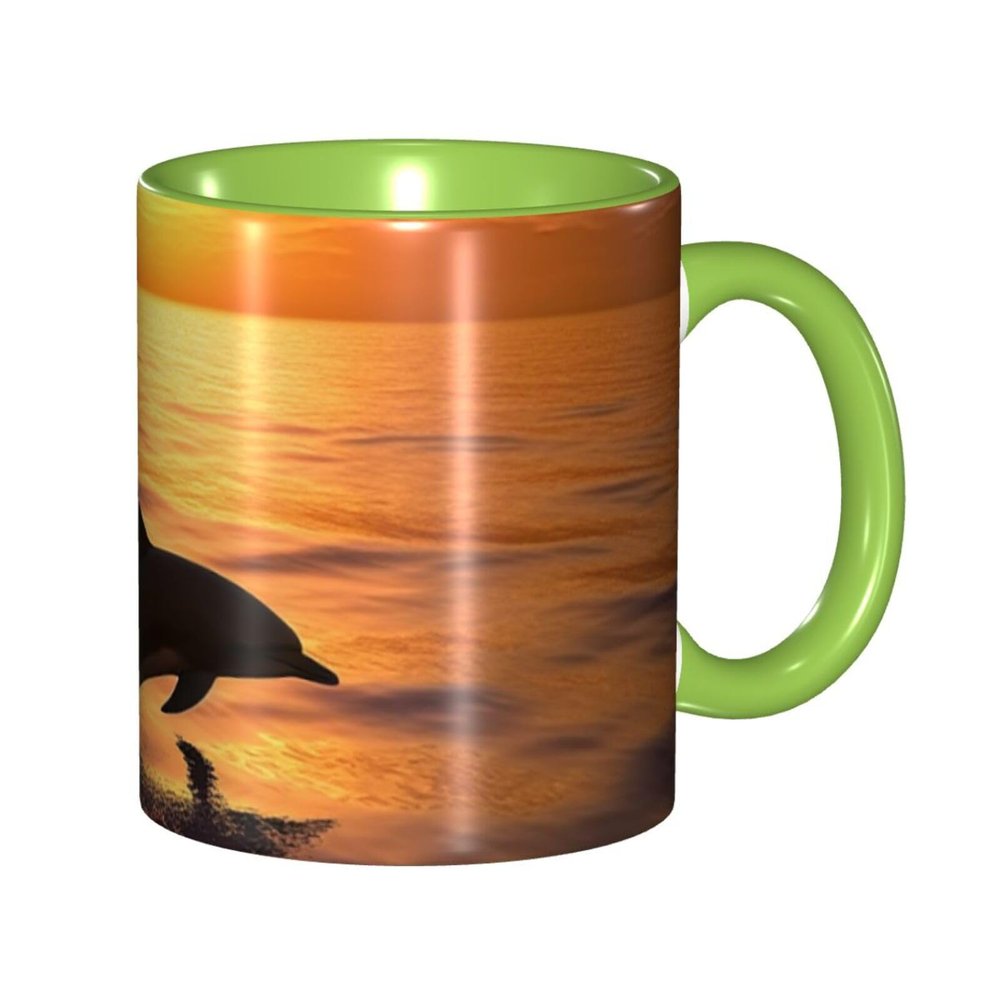 Dolphin and Sunset Coffee Mug, 11.2 oz Ceramic Mug