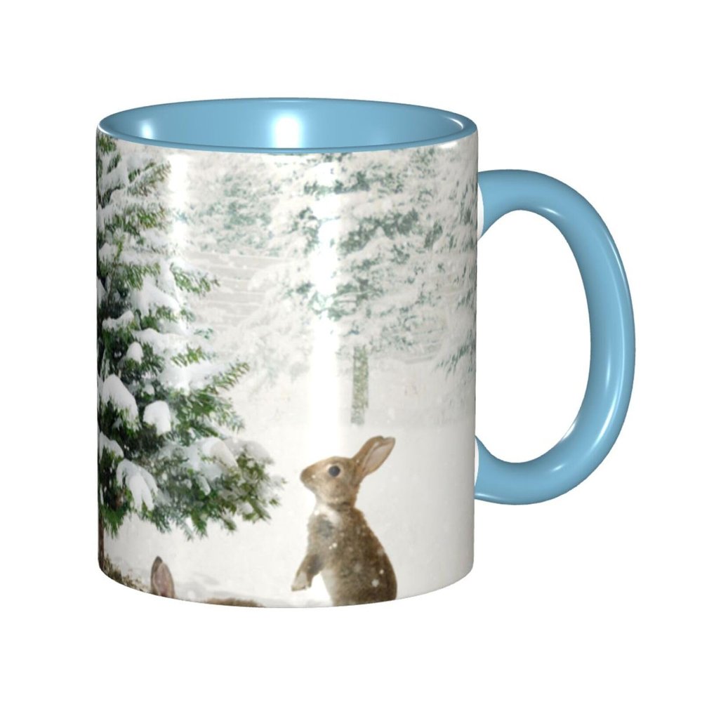 Rubbits and Xmas Tree Coffee Mug, 330 ml Ceramic Cup
