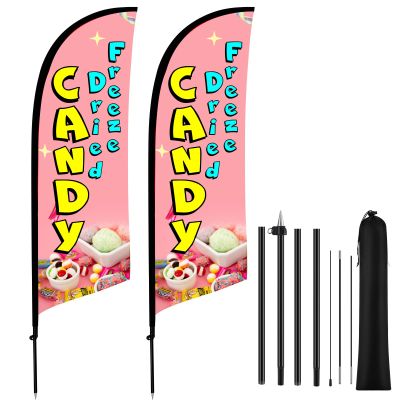 HunnmingRe 2-Piece Freeze-Dried Candy Feather Flag Set, 2.4 m Advertising Swooper Flags with Poles and Ground Spikes