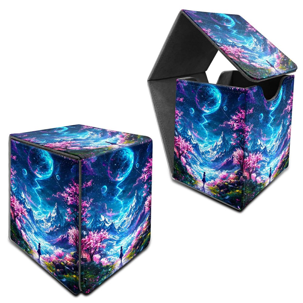 RWUTYTIUL MTG Commander Deck Box, PU Leather Card Storage for 100+ Sleeved Cards, Strong Magnets, Moon Pink Tree