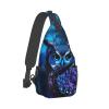 QMNKLET Blue Owl Sling Backpack, Black, One Size view 1