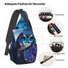 QMNKLET Blue Owl Sling Backpack, Black, One Size view 3
