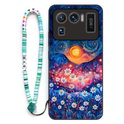 Sinyunron Phone Case for Xiaomi Mi 11 Ultra, Scratch-Resistant TPU Case with Pattern and Colorful Keychain, Daisy-01
