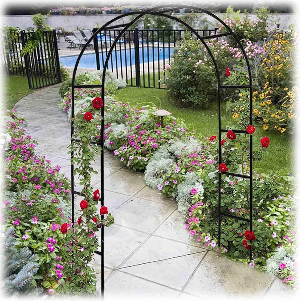 Black Metal Garden Arbor, 260 x 230 cm, Sturdy Wedding Arch for Terrace, Climbing Plants and Party Decor