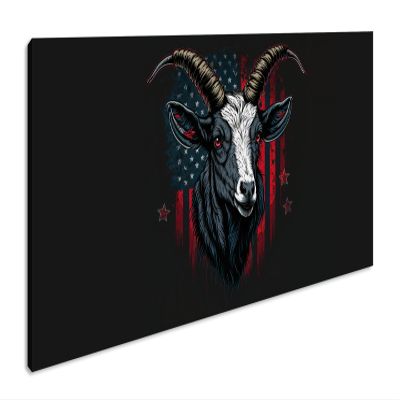 Grim Goat in Front of Flag, Symbol of Strength and Independence – Panorama 120 x 60 cm XXL Wall Art