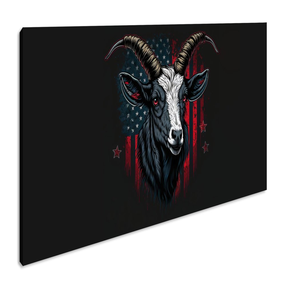 Grim Goat in Front of Flag, Symbol of Strength and Independence – Panorama 120 x 60 cm XXL Wall Art