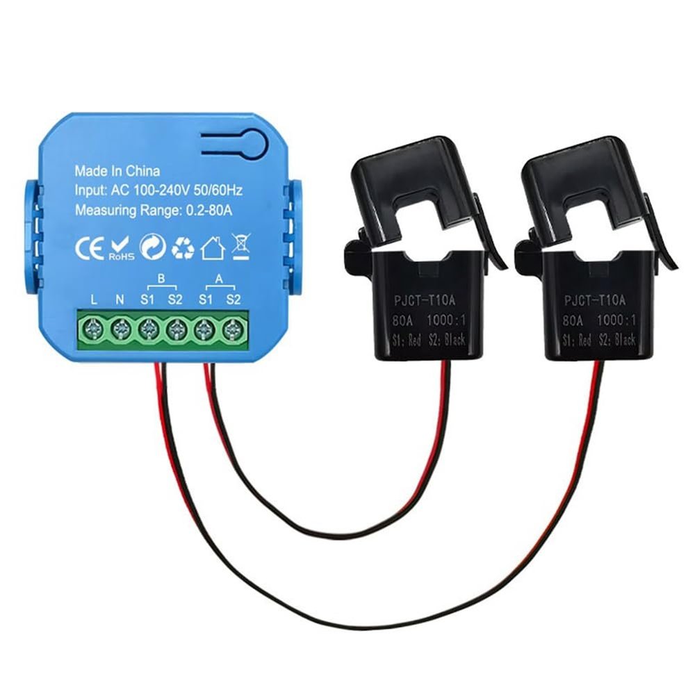 Fangxuee Tuya WiFi Bidirectional Energy Meter with CT Clamp, App Monitoring, 80A, Alarm, 2 Channels - 2 CTs