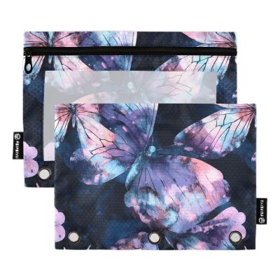 Mystical Colorful Butterfly Pencil Case Cosmetic Bag for 3-Ring Binders