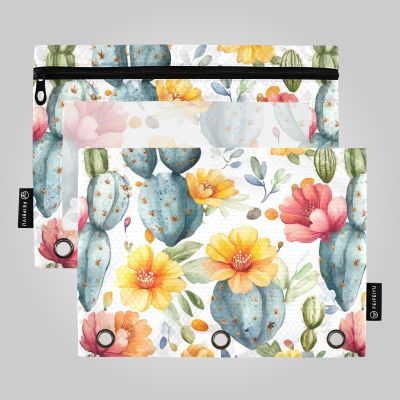 Nature Cactus Retro Watercolor 3-Hole Binder Pockets for 3-Ring Binders