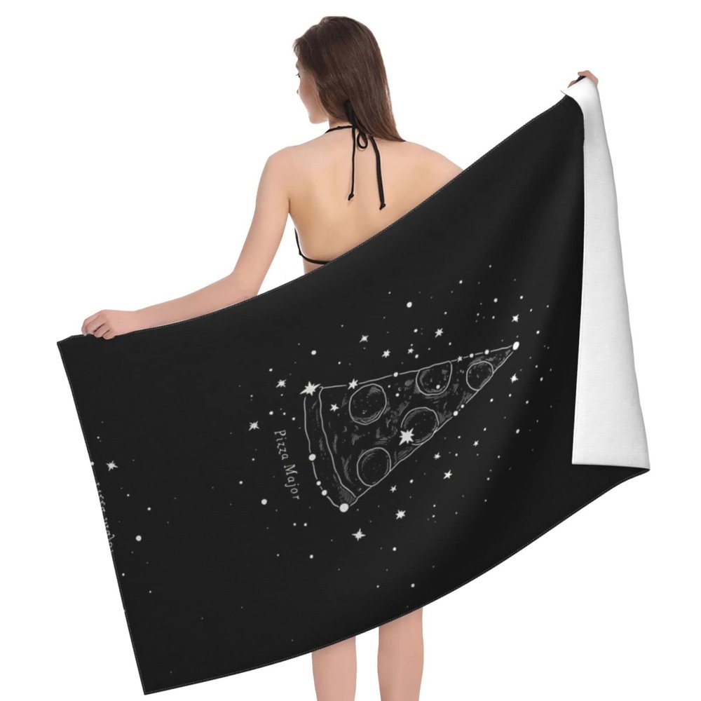 ESNAIUVCD Microfiber Beach Towel with Pizza Constellation Print, Quick-Drying Large Bath, Travel and Camping Towel, 130 x 80 cm
