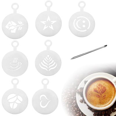 7-Piece Stainless Steel Coffee Stencils for Latte Art