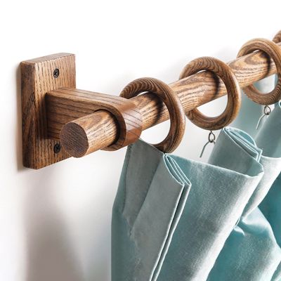 IUokLU Small Single Window Rod, Natural Wood, 25 cm, with Brackets and Rings, Style 2—180 cm/71 in