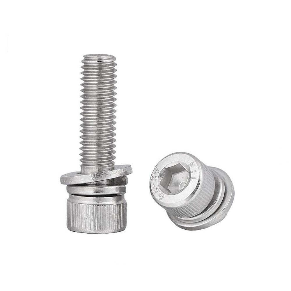 100 Sets M3 × 8 mm 304 Stainless Steel Socket Head Cap Screws with Captive Flat and Spring Washers