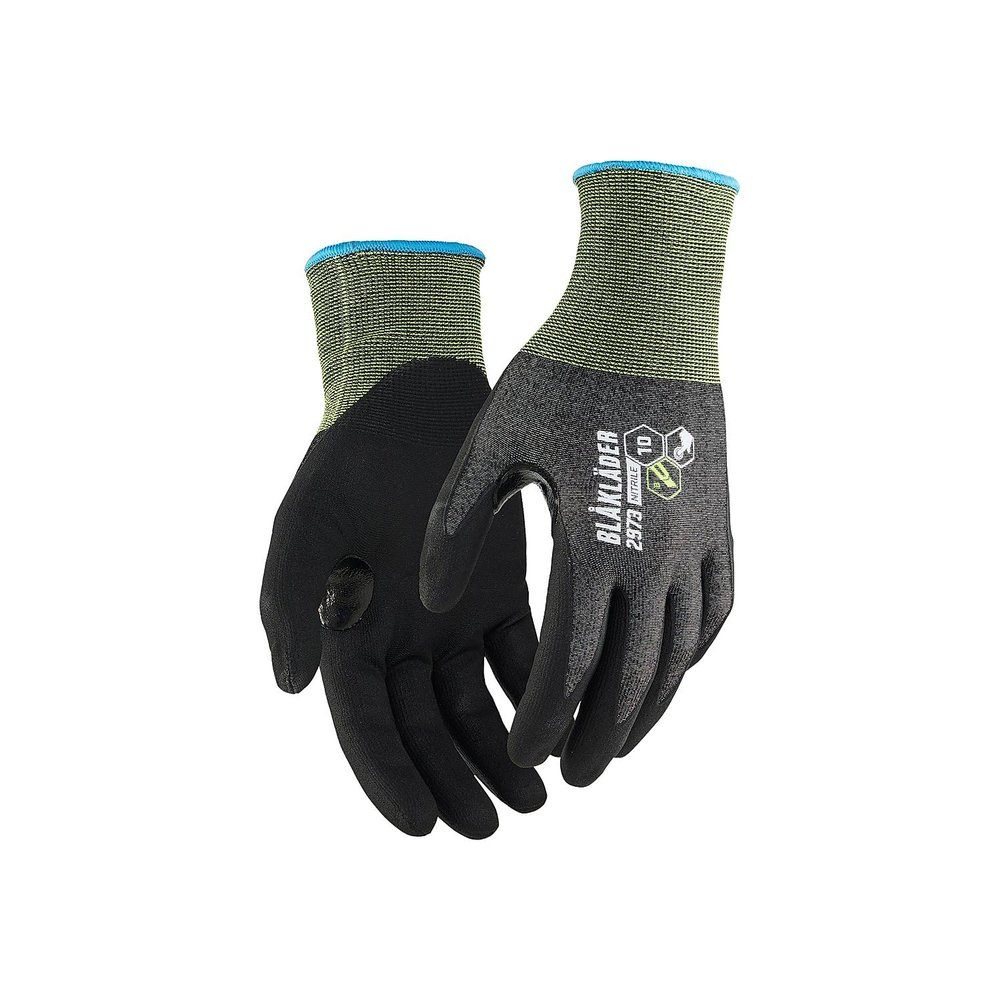 BLAKLADER 6-Pair Set - 2973 Black 6 Nitrile-Dipped Cut-Resistant Work Gloves, Level B