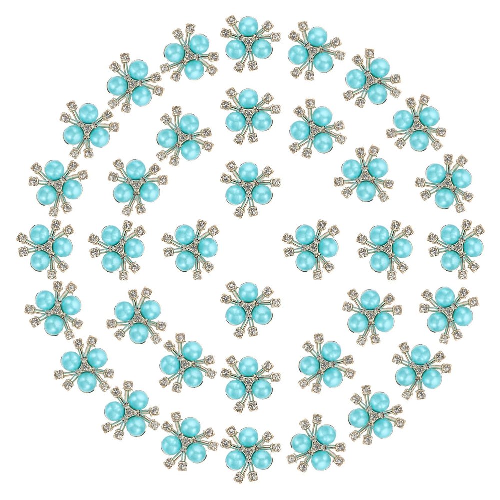 PATIKIL 40 Pcs Blue Pearl Flower Rhinestone Buttons