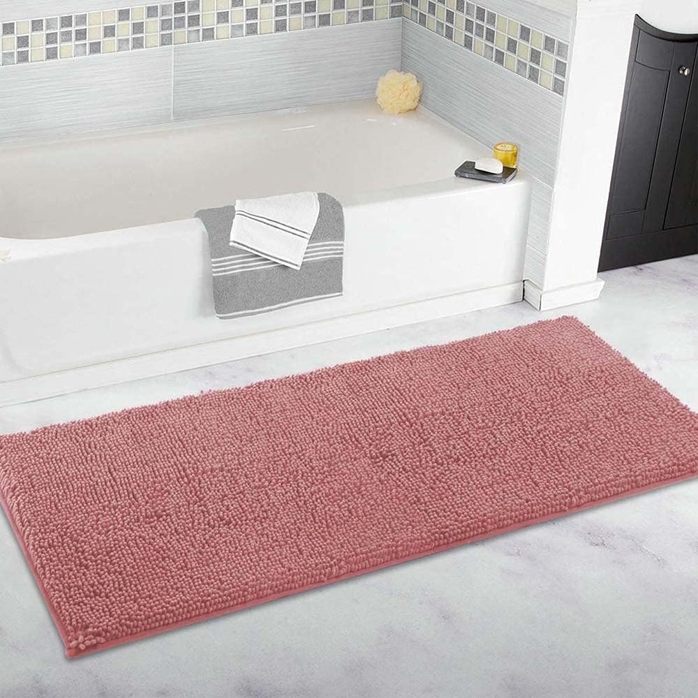 Extra-Plush Chenille Bathroom Runner Rug, Non-Slip, Highly Absorbent, Rose (60 x 160 cm)