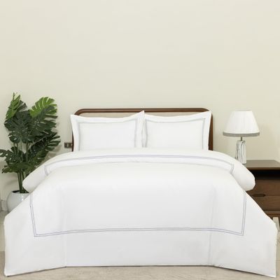 Dreamology Weier Duvet Cover, Luxury Hotel Quality, 100% Cotton Sateen, T300, Embroidered, 3-Piece Set, Chevron Navy Blue, Queen