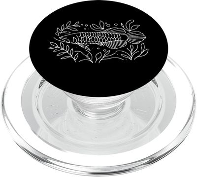 Line Art Fish Aquarist & Ichthyologist Silver Arowana PopSockets PopGrip for MagSafe
