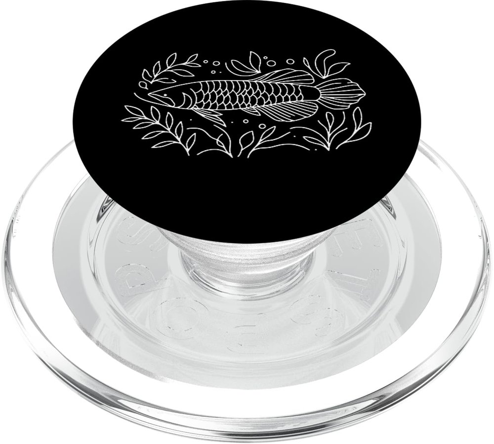 Line Art Fish Aquarist & Ichthyologist Silver Arowana PopSockets PopGrip for MagSafe