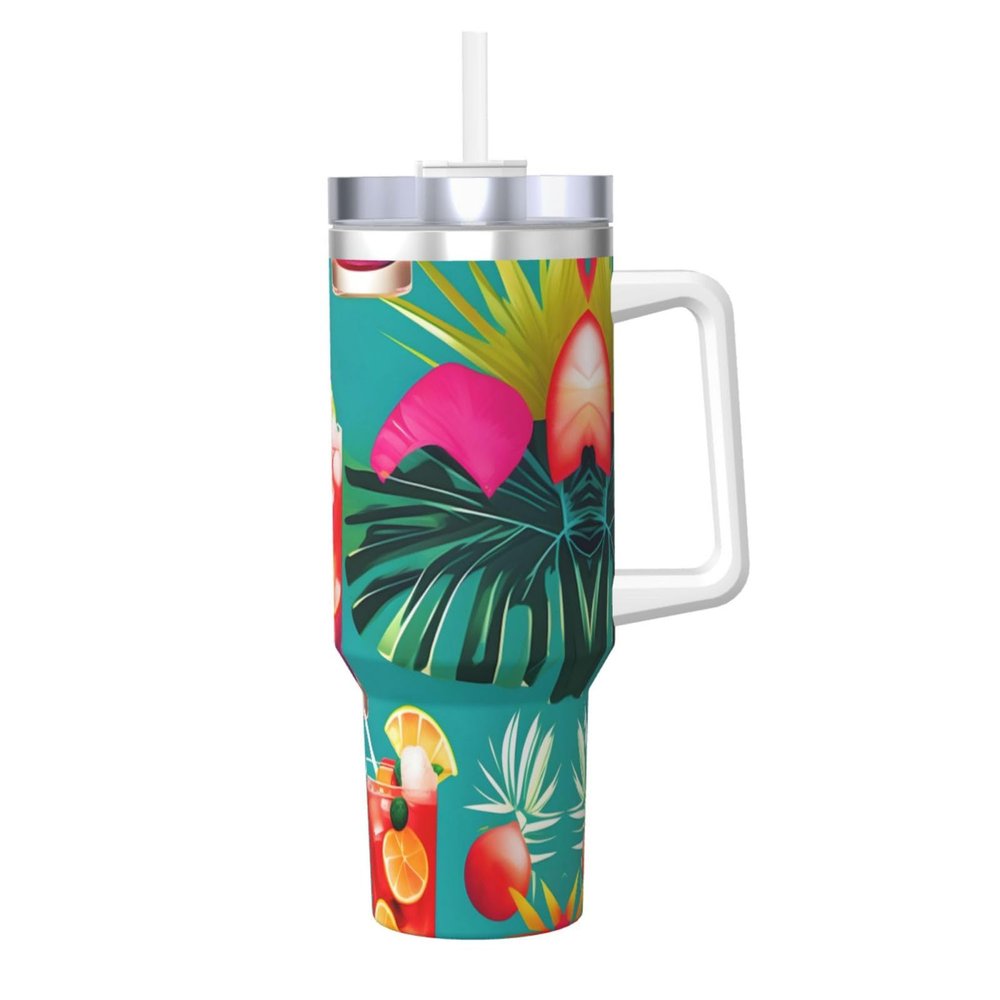 SamLng Tropical Cocktail Print Ice Bully Tumbler with Handle, Portable for Hot and Cold Drinks