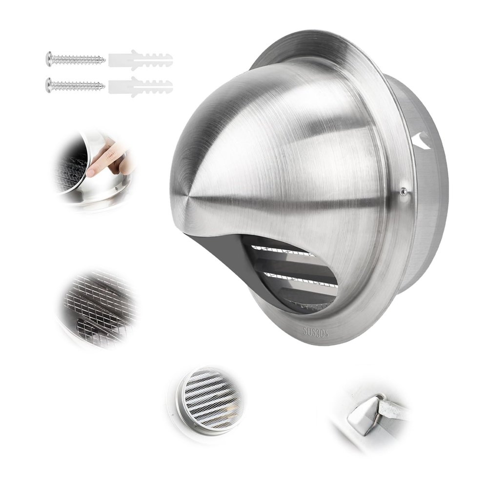 70–200 mm Round Ventilation Grille, 304 Stainless Steel Exterior Wall Exhaust Vent, 170 mm/6.7 in