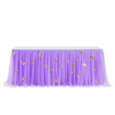 Odot Party Decor Tulle Table Skirt, Purple Butterfly, 6 ft