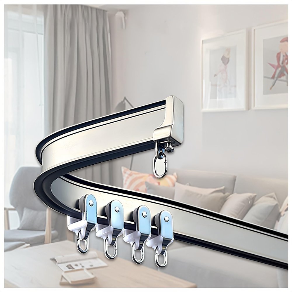 Flexible Aluminum Curtain Track, Ceiling-Mounted Room Divider, Blue, 1.90 m/6.23 ft (2 × 0.95 m)