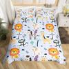 Loussiesd Kids Zoo Animals Duvet Cover Set, Lion & Monkey, Blue, 135 x 200 cm view 1