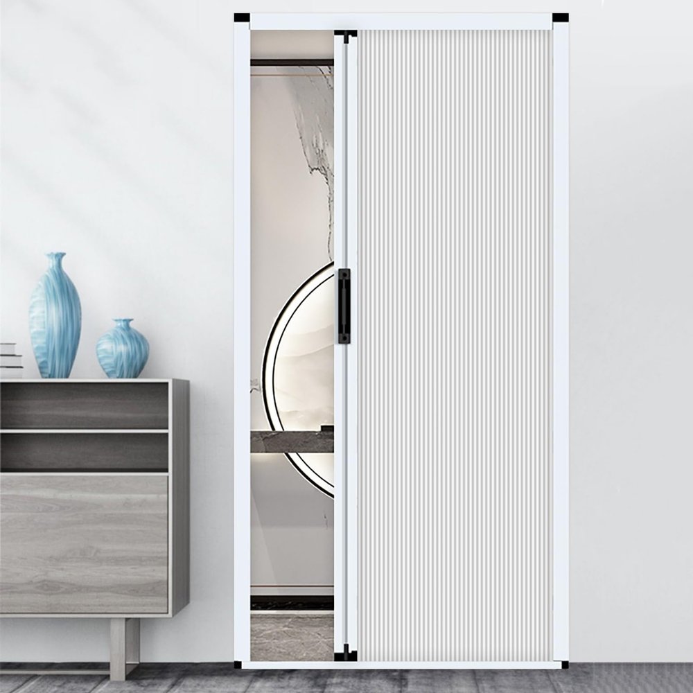 Koncey Folding Interior Door, White Metal Frame, No Drilling, Sliding Accordion Door for Kitchen and Bedroom, 43 x 80 in (109.2 x 203.2 cm)