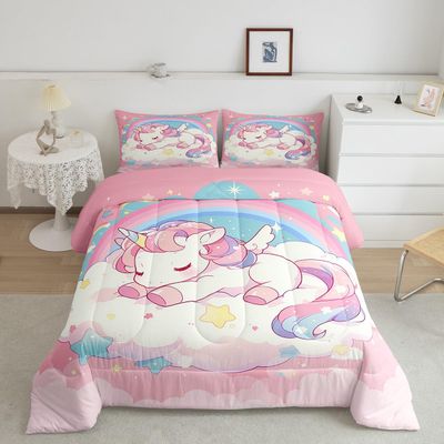 Homemissing Pink Unicorn 4-Season Comforter for Girls, 135 x 200 cm