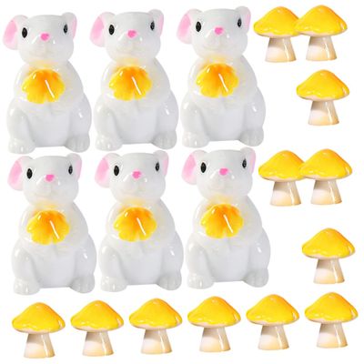 VINTORKY Miniature Rabbit Figures, Garden Resin Statue, Mushroom Ornament for Flower Pots, Bonsai, and Desks