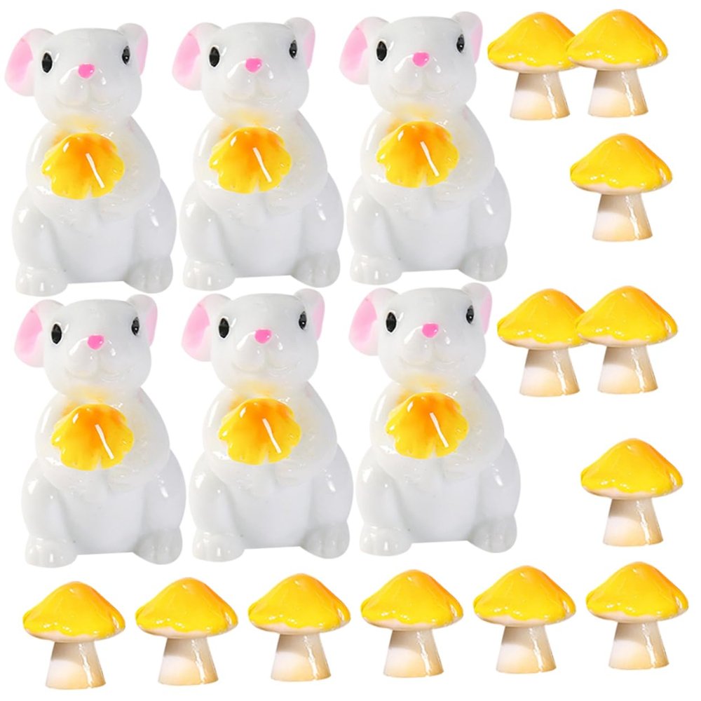 VINTORKY Miniature Rabbit Figures, Garden Resin Statue, Mushroom Ornament for Flower Pots, Bonsai, and Desks