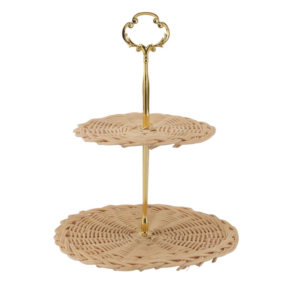 2-Tier Rattan Serving Tray, Round Serving Basket